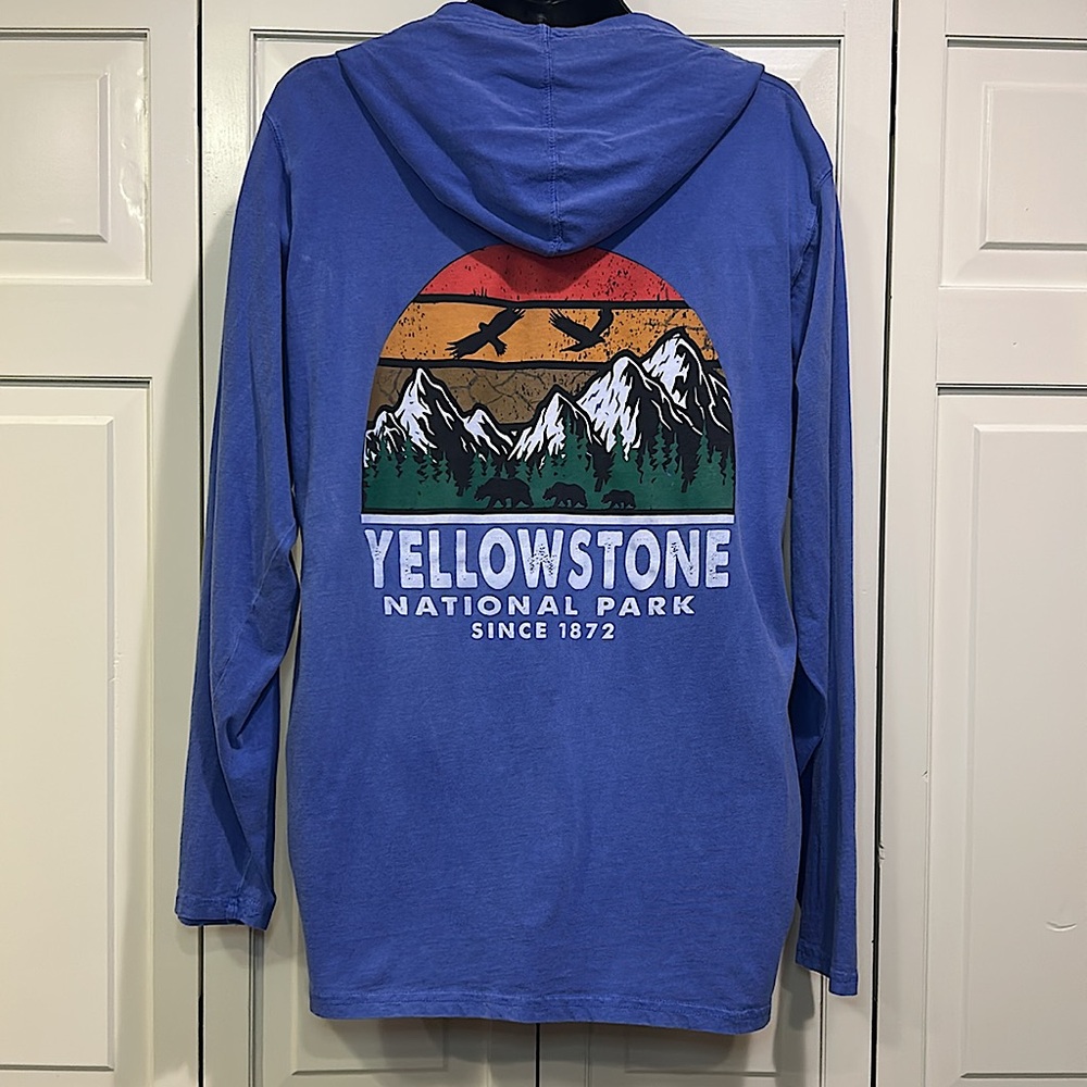 US Vintage Blue Hooded Yellowstone Shirt Size 2XL